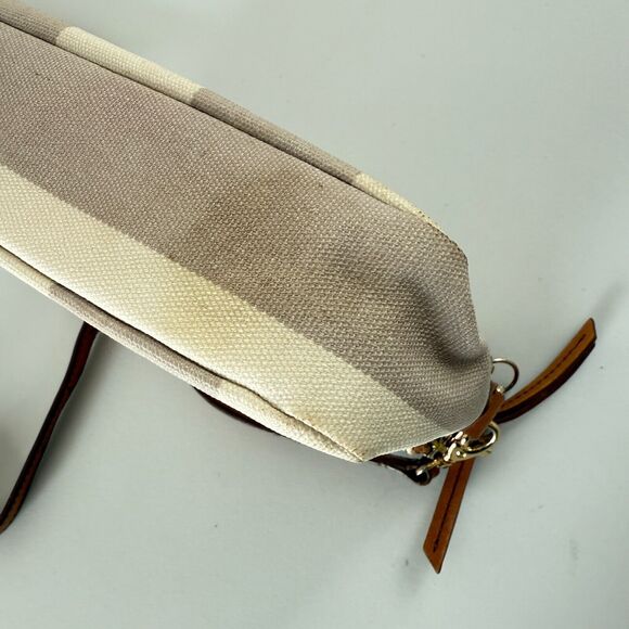 Fossil Sydney Crossbody Purse Bag Taupe And Cream Stripe Zip Closure Handbag - Picture 5 of 12